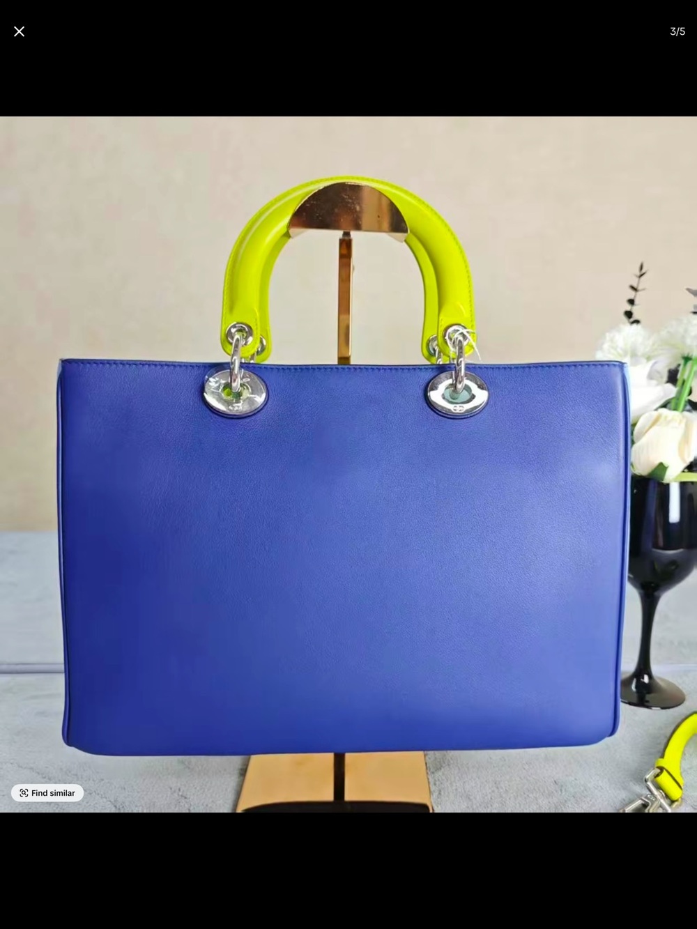 Dior Two-Tone Satchel in Blue and Neon Yellow - Picture 6 of 7